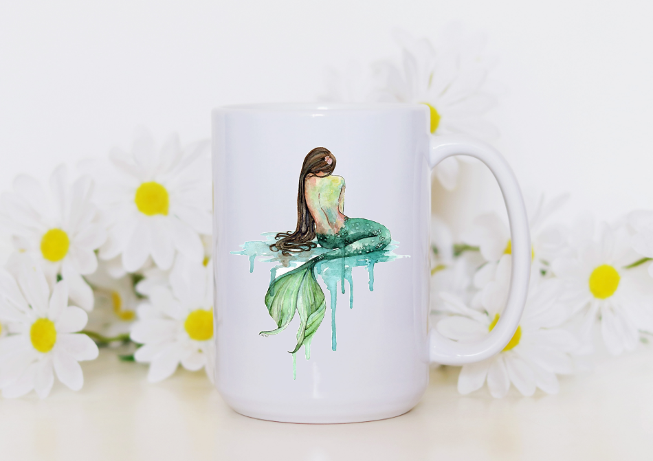 Prairie Chicken Sticker Shop & Gifts - Wholesale Coffee Mug - Watercolor Mermaid 15oz Coffee Mug         2