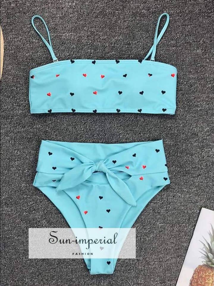Bikini met hartprint, 2 stuks, hoge taille, strik aan de voorkant voor wholesale door Sun Imperial