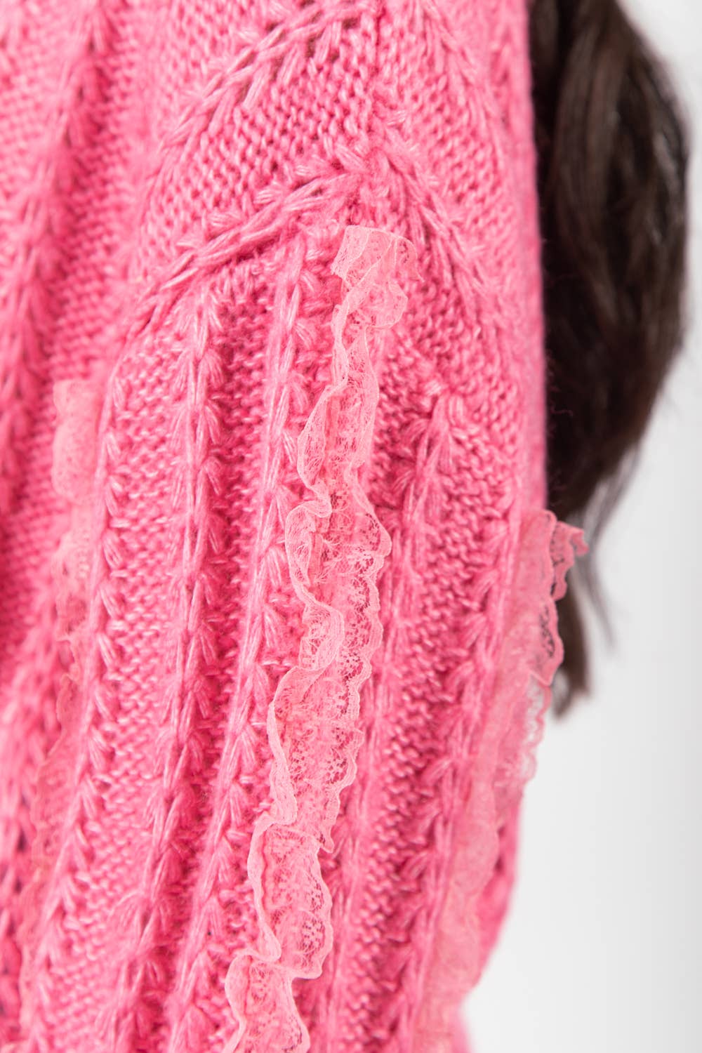 VERY J - Wholesale Knit Sweater - Women's - 12W2901V-Lace Trim Oversized Knit Sweater Top12