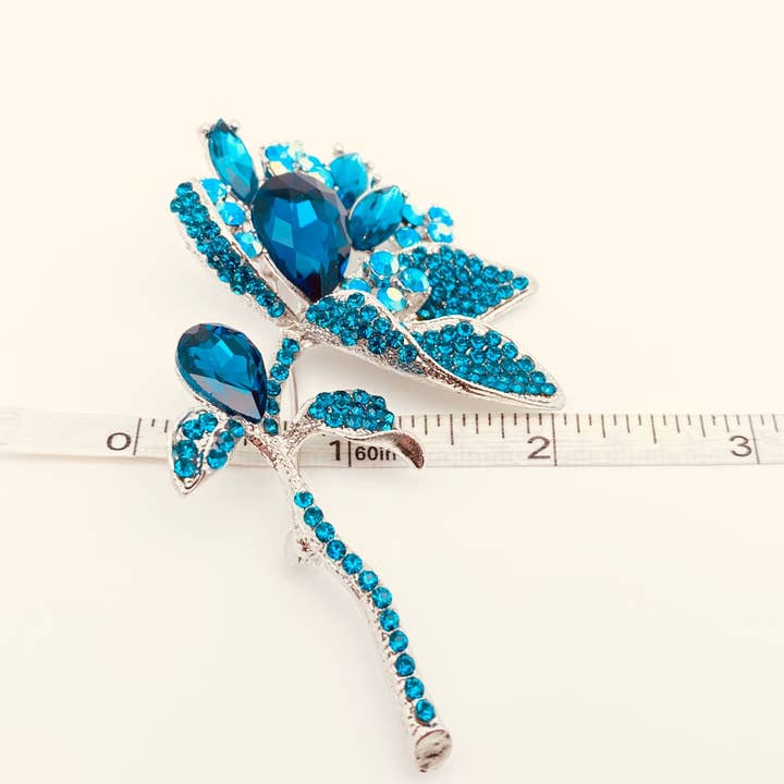 Mio Queena - Wholesale Brooch - Blue Glass Drill Rhinestone Flower Brooch