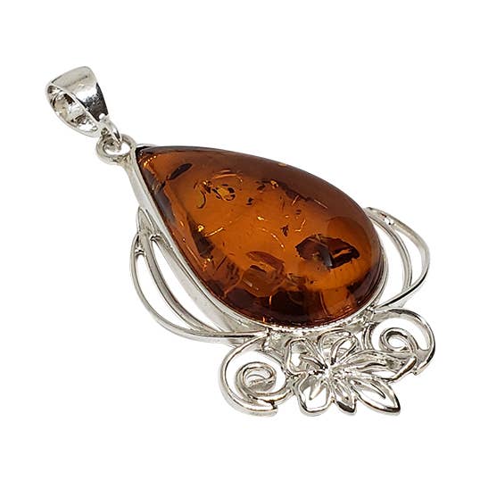 Cognac Amber Sterling Silver Pendant for wholesale by Amberman