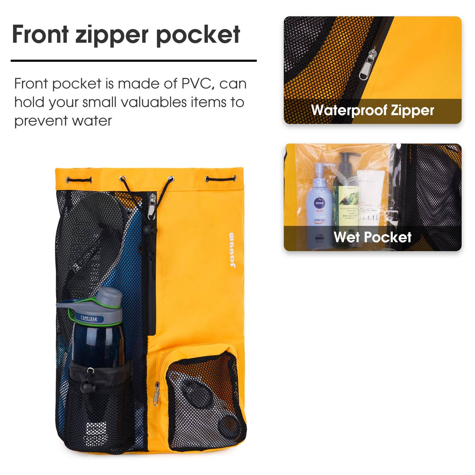 wandf - Wholesale Beach Bag - WANDF Mesh Drawstring Backpack with Wet Pocket Beach Bag81