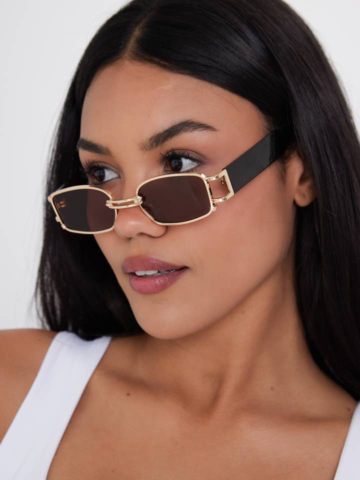 Chunky Rectangle Sunglasses in Brown and Gold for wholesale by My Accessories London