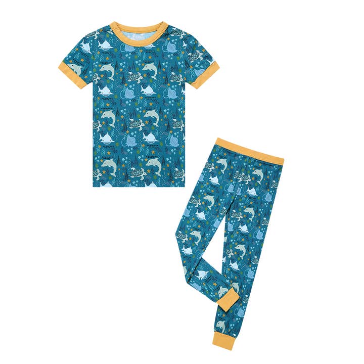 Ocean Friends Two-Piece Bamboo Short Sleeve Kids Pajama Set for wholesale by Emerson and Friends