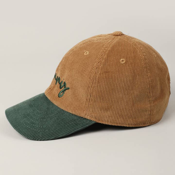 Fashion City - Wholesale Baseball Cap - Unisex - Merry Text Embroidery Two-Tone Corduroy Hat7