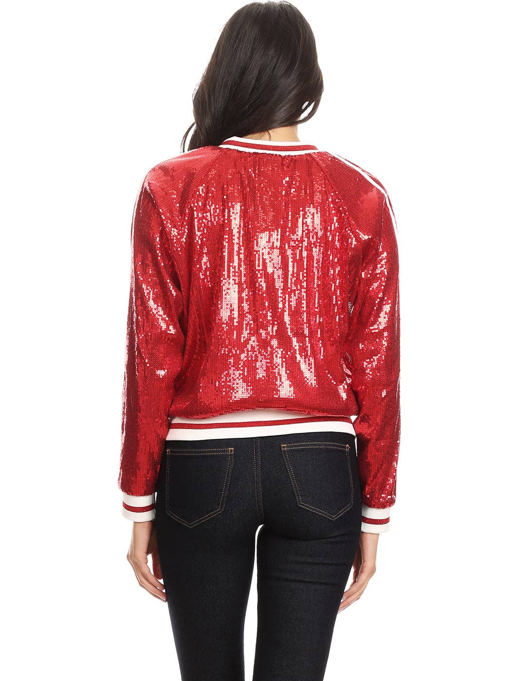 Anna Kaci Wholesale - Wholesale Varsity/Baseball Jacket - Women's - Striped Metallic Sequin Varsity Jacket1