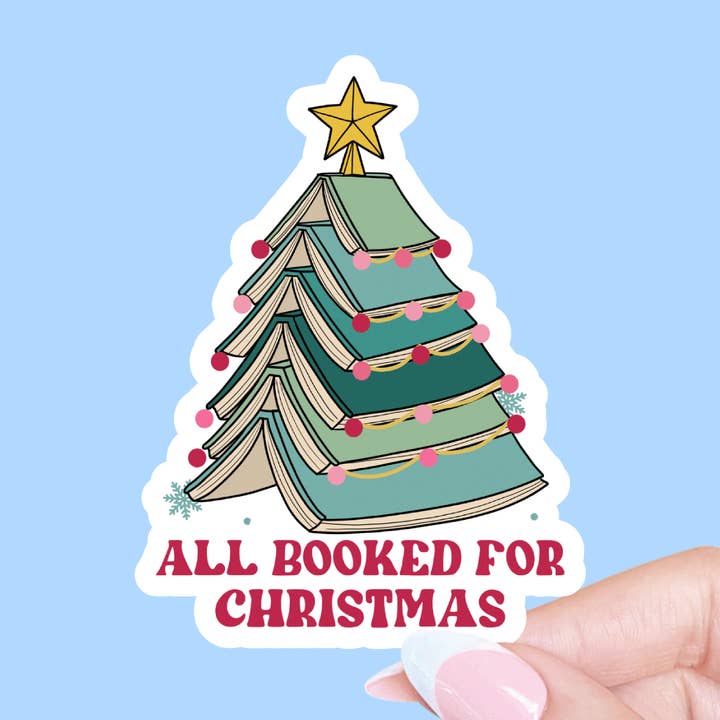 All booked for Christmas, Bookish sticker, Book sticker for wholesale by Radical Buttons
