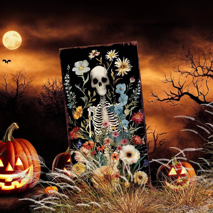 TX USA Corporation - Wholesale Garden/Lawn Stake - 30inch Halloween Skeleton Garden Stake | Halloween Wooden Decor | Halloween Sign | Halloween Yard Decor | Halloween Watercolor Style Decor