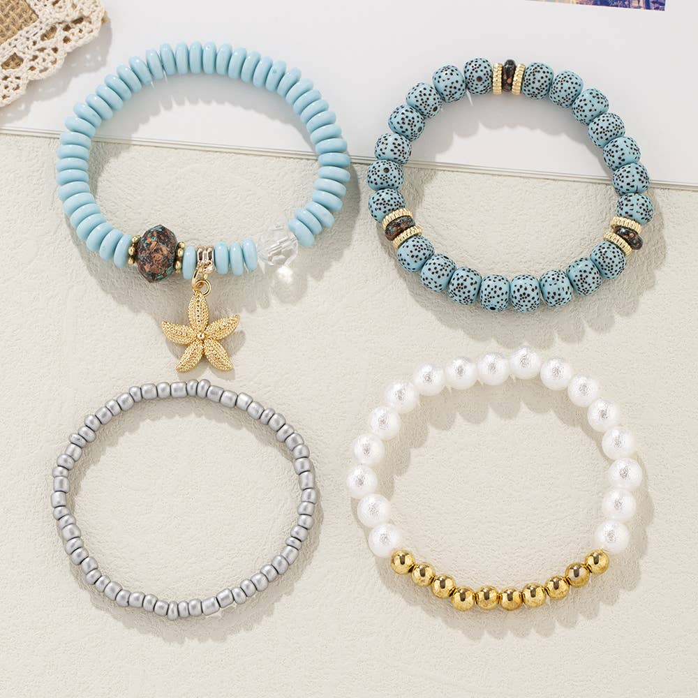 Blue Natural Stone Pearl Elastic Rope Multi-layer Bracelet for wholesale on Faire1