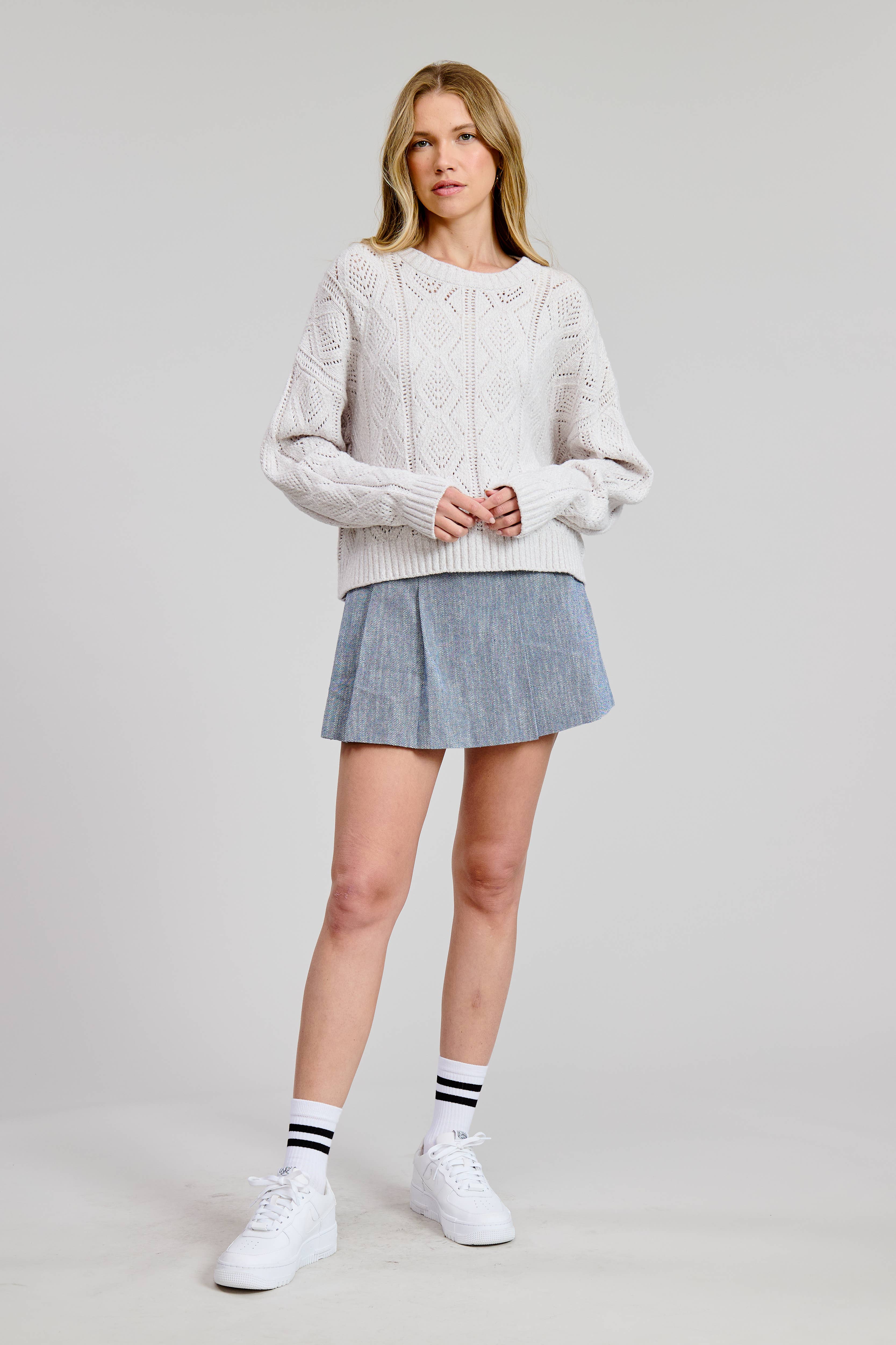 FLAT WHITE - Vendita all'ingrosso Maglione tricot - Donna - Maglione Top Lisa a Treccia0