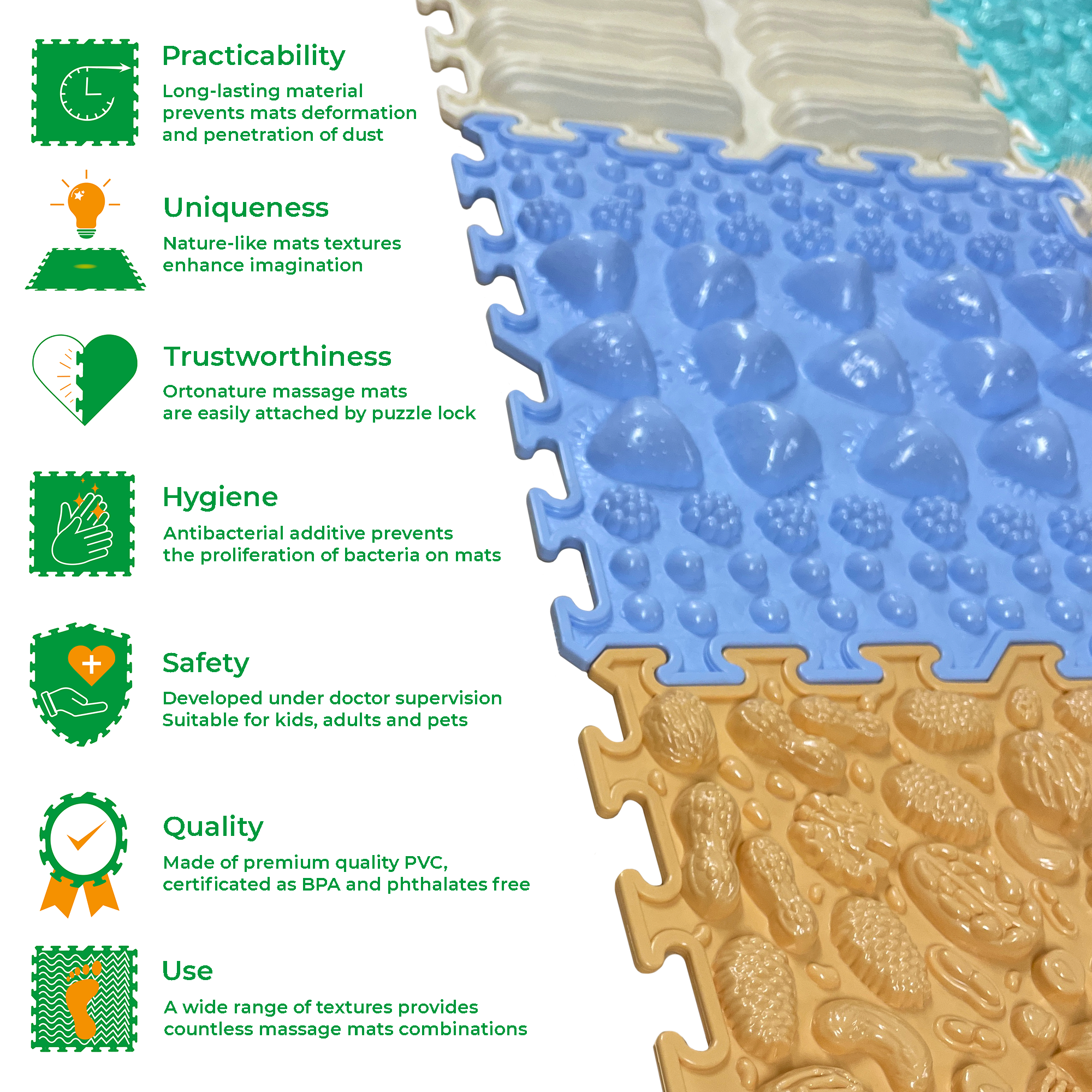 ORTONATURE - Vente Puzzle – enfant - Tapis de puzzle sensoriel de massage - ensemble "Pastel Doux"3