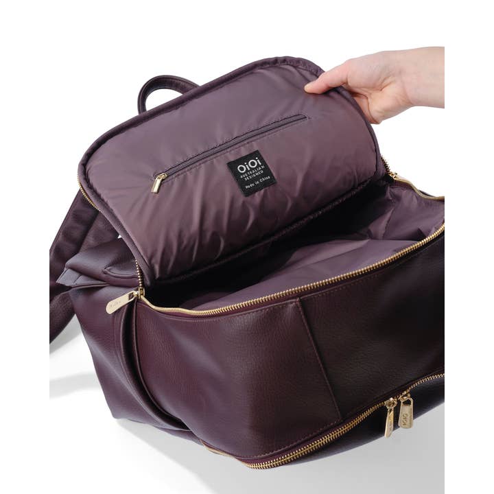 OiOi - Wholesale Diaper Bag - Baby - Multitasker Nappy Backpack - Mulberry Vegan Leather