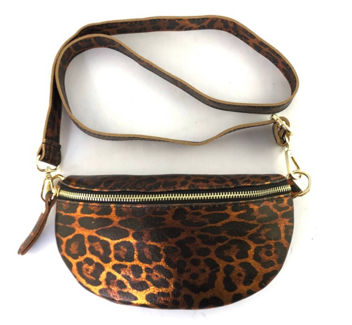 JIJOU CAPRI - Wholesale Belt Bag - Women's - Almond Leather Fanny Pack Leopard Print JIJOU CAPRI3