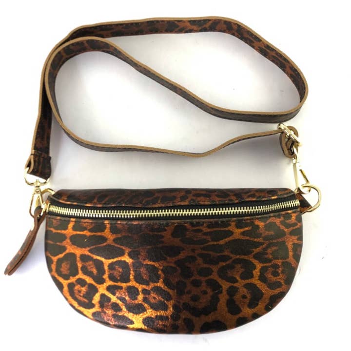 JIJOU CAPRI - Wholesale Belt Bag - Women's - Almond Leather Fanny Pack Leopard Print JIJOU CAPRI3
