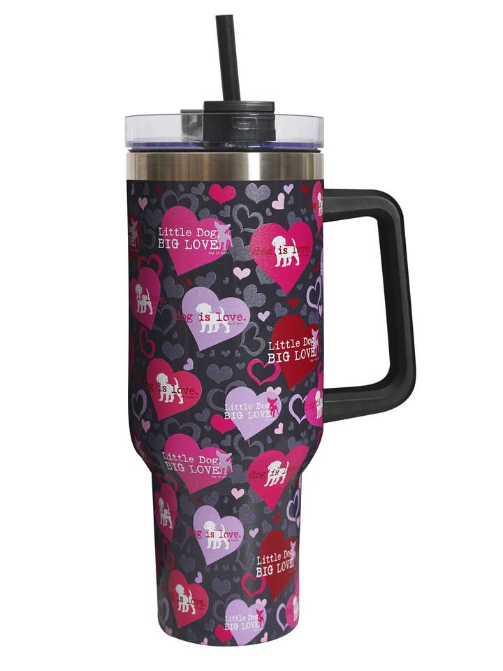 Travel Tumbler: Little Dog, Big Love 40oz Vacuum Mug for wholesale by Dog is Good