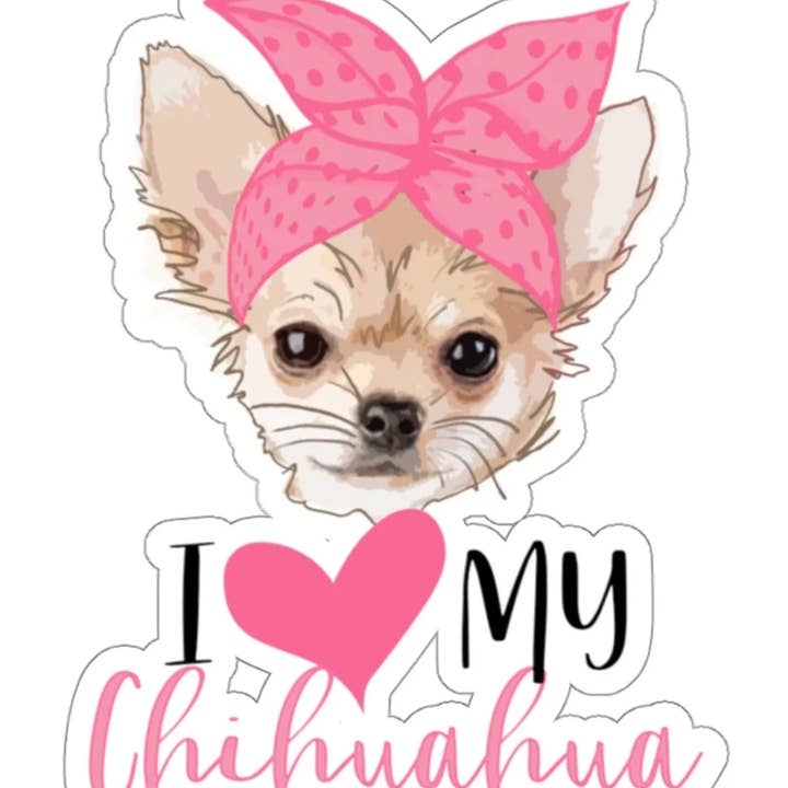 Autocollant « I Love My Chihuahua », en forme de fourrure, de maman chihuahua, découpé à l'emporte-pièce pour la vente par Swanky Bazaar