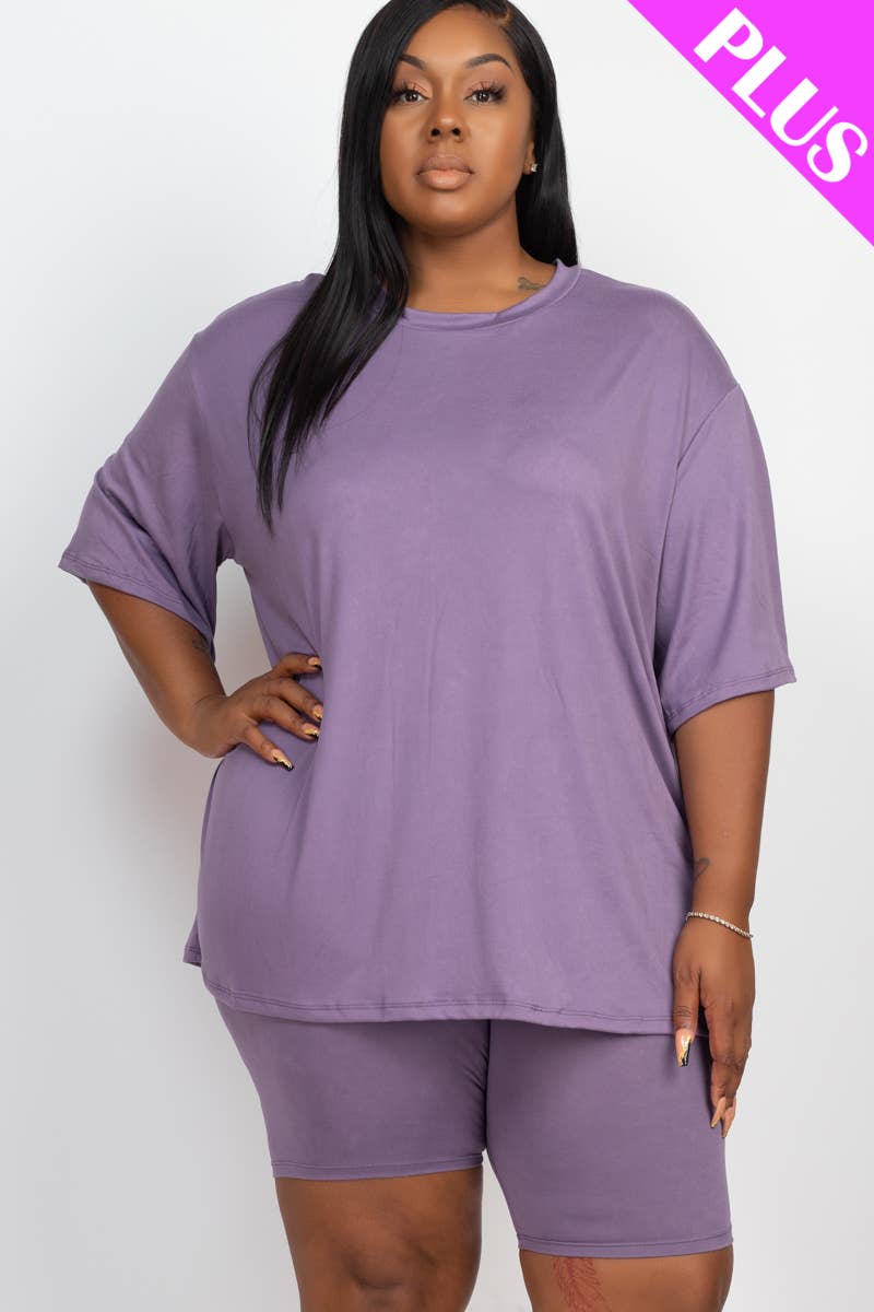 CAPELLA APPAREL - Wholesale Lounge Set - Women's - Plus Size Loose Fit Top & Bike Shorts Set2