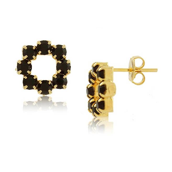 Crystal Circle Stud Earring Finished in 18K Yellow Gold Women Jewelry 36302 for wholesale by Gio Fantato