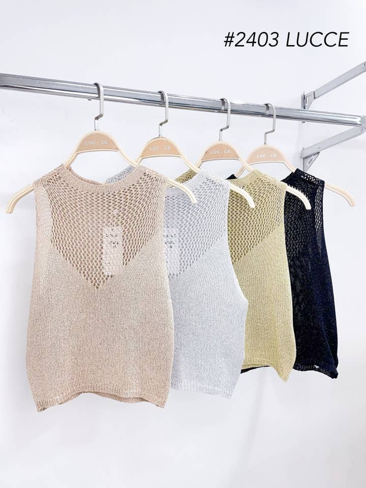 LUCCE - Wholesale Knit Top - Women's - Lurex crochet top - 24034
