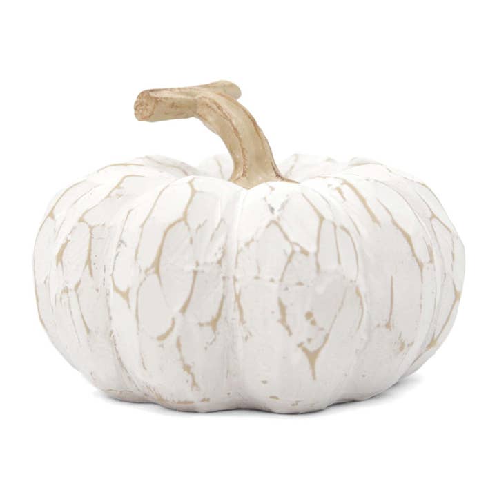 WT Collection - Wholesale Decorative Tabletop Object - White Carved Large Resin Pumpkin
