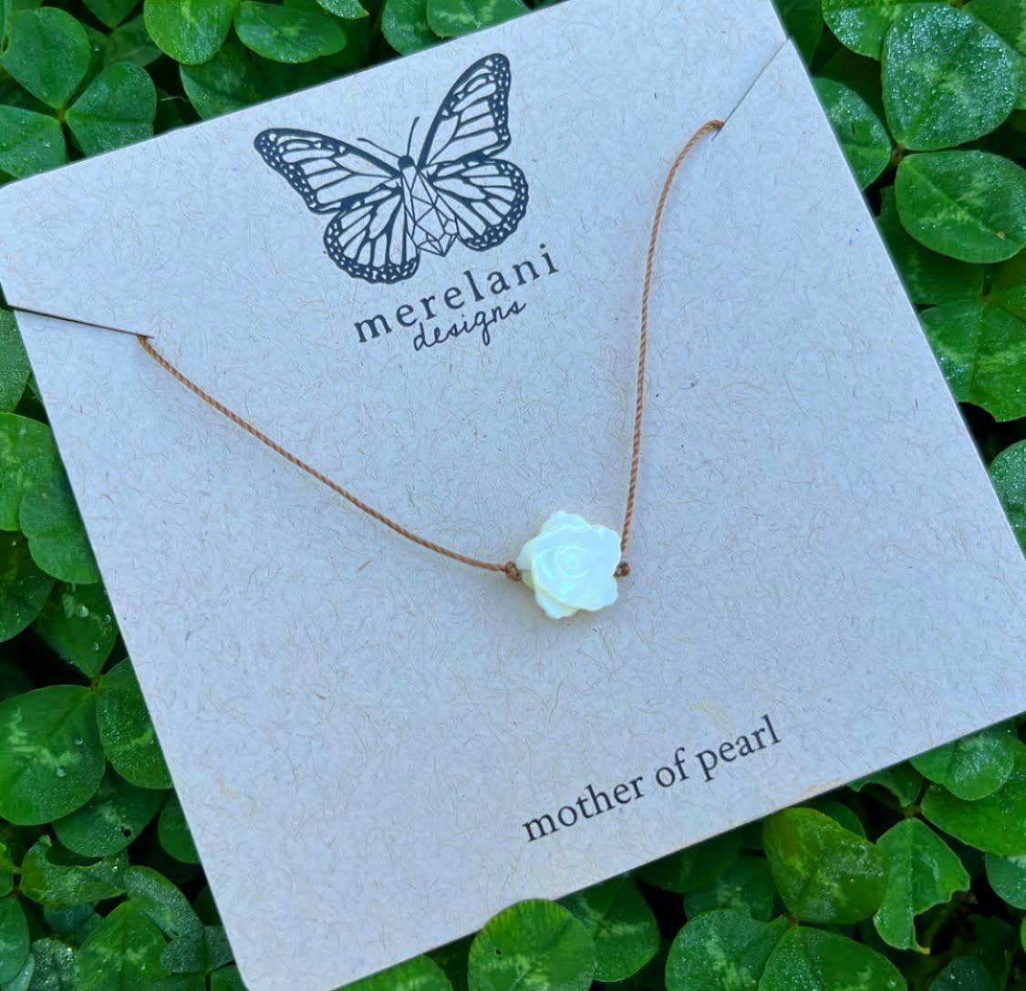 Merelani Designs - Wholesale Pendant/Charm Necklace - Mother of Pearl White Carved Flower Cord Necklace  4