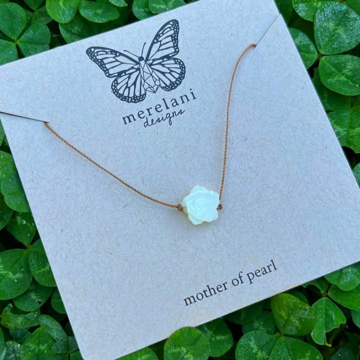 Merelani Designs - Wholesale Pendant/Charm Necklace - Mother of Pearl White Carved Flower Cord Necklace 4