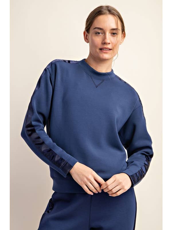 Sunday Morning - Wholesale Sweatshirt - Women's - T5997PL37 PLUS SIZE LONG SLEEVE TOP WITH SATIN SIDE DETAIL