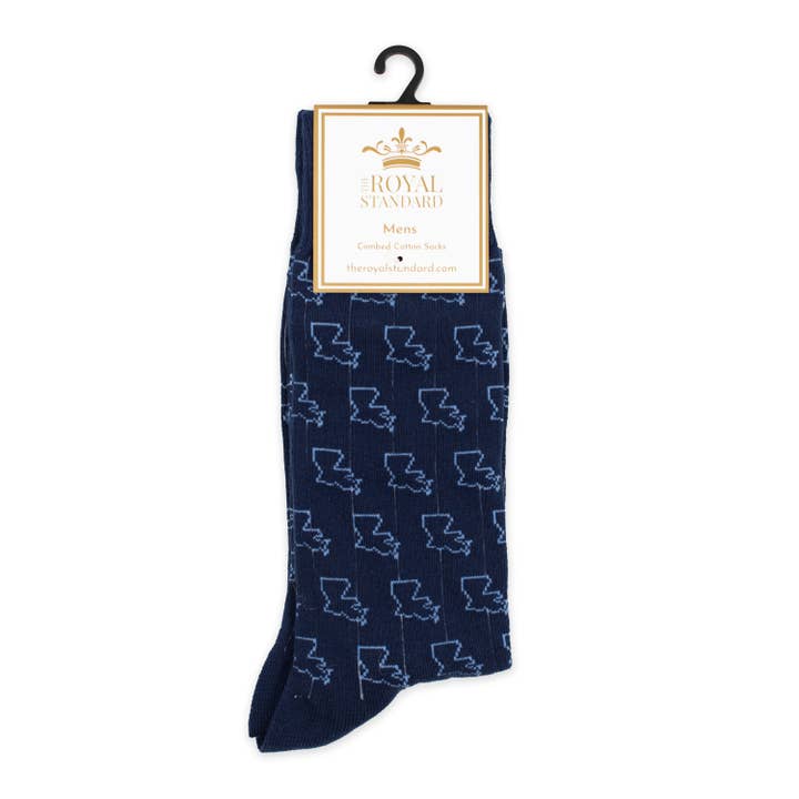 Men's Louisiana Socks Navy One Size for wholesale by The Royal Standard