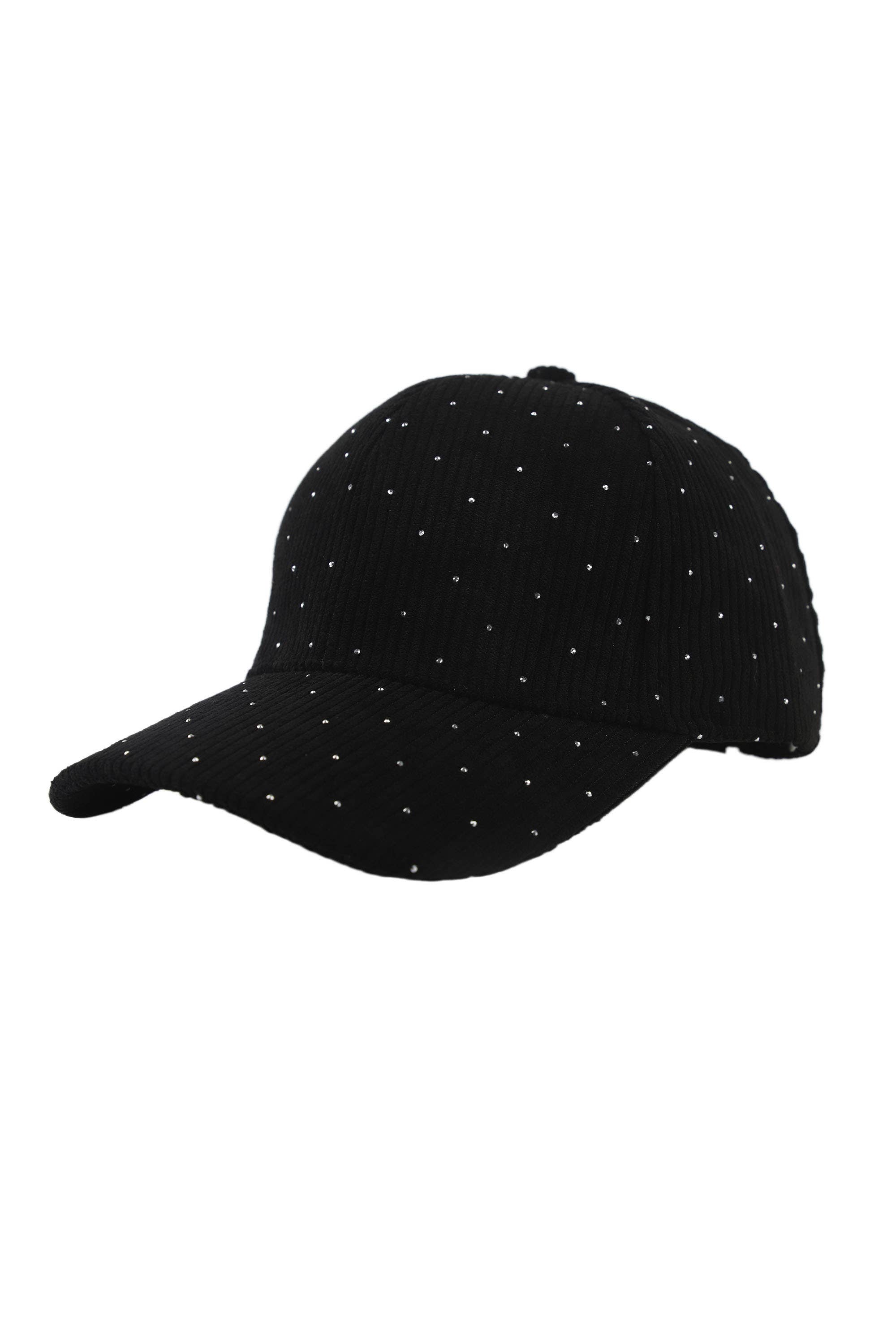 PHANIE MODE - Wholesale Flat Brim Cap - Women’s - H-29359 Ribbed Cap with Rhinestones – Sparkling Elegance0