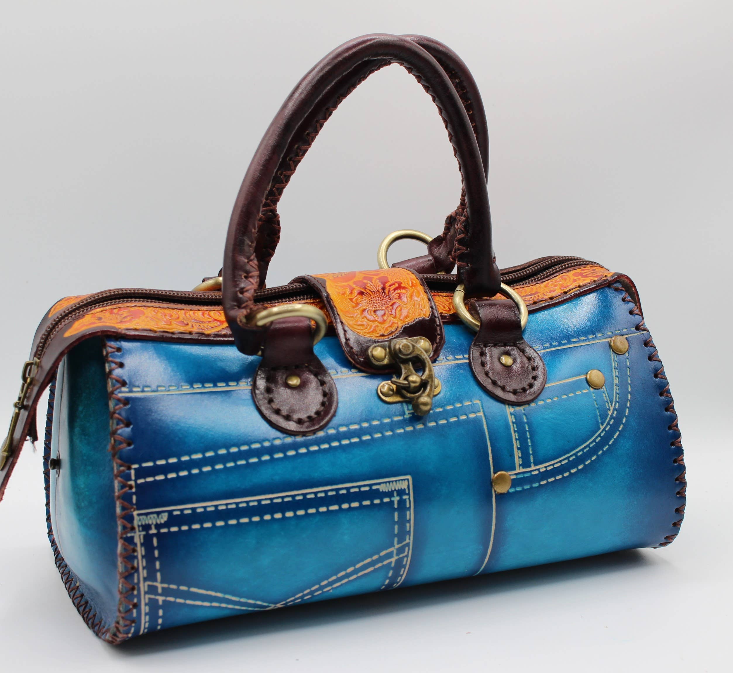 Sunflower Handmade leather inc - Wholesale Top Handle Bag - Women's - Handmade leather Jeans Handbag-blue4