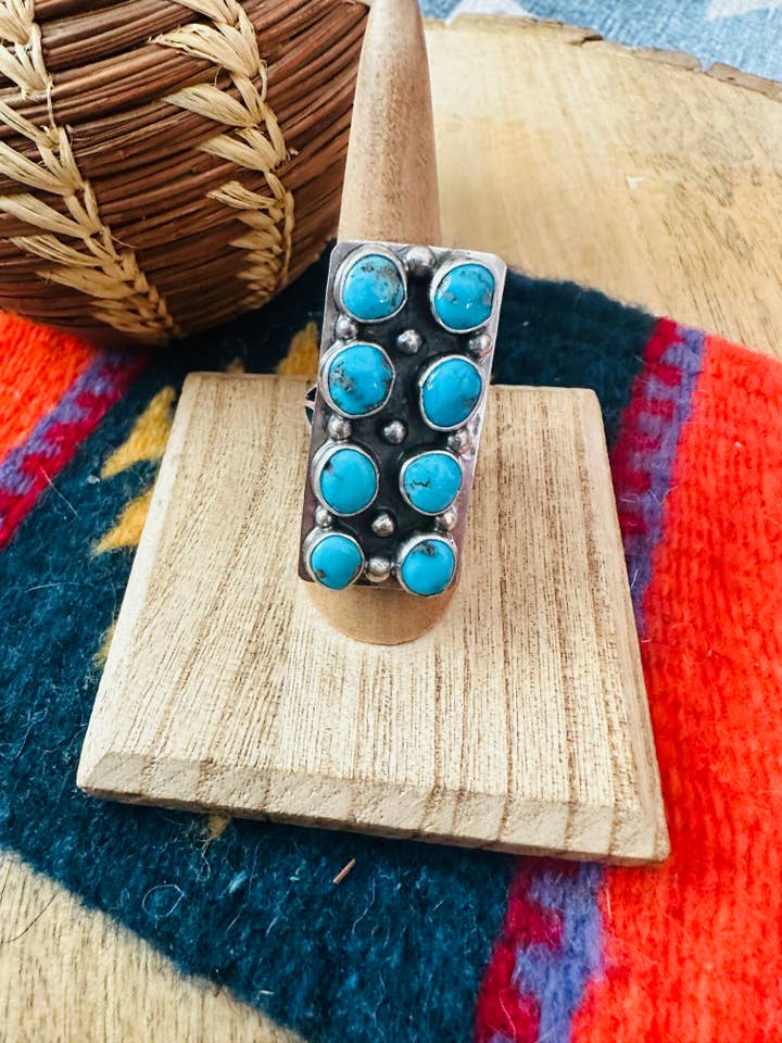 Navajo Sterling Silver & Kingman Turquoise Ring Signed for wholesale by Nizhonitradersllc