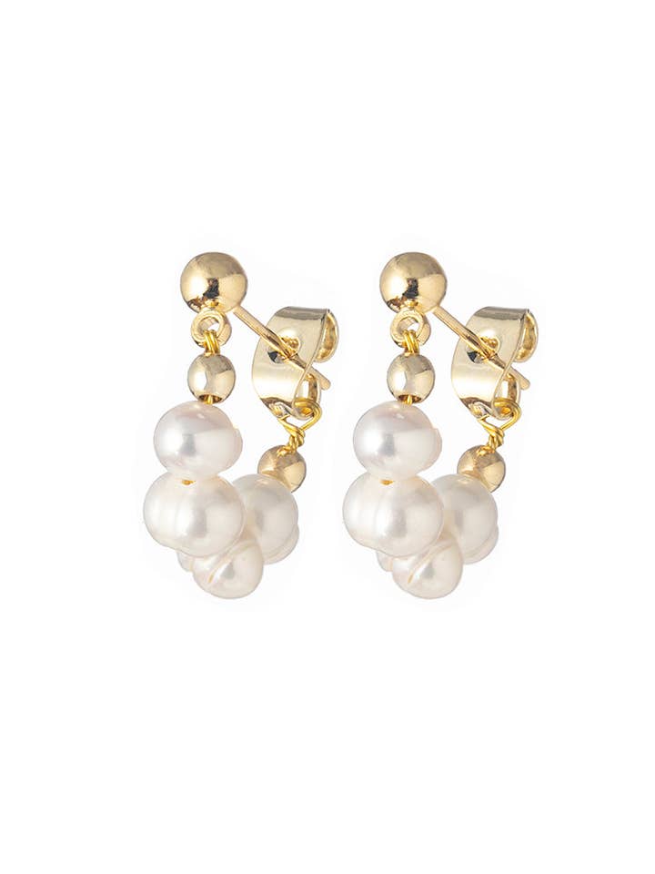 Arabella Freshwater Pearl Earrings Gold for wholesale by Greenwood Designs