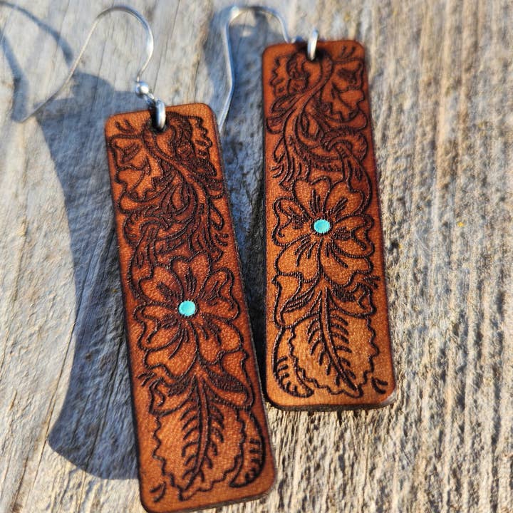 Cocklebur & Co. - Wholesale Dangle Earrings - "Annie" Tooled Leather Western Earrings2