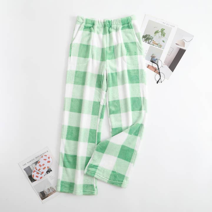 Rosa Clothing - Wholesale Pants - Women's - Winter plaid print flannel fleece lounge pants 12 colors14