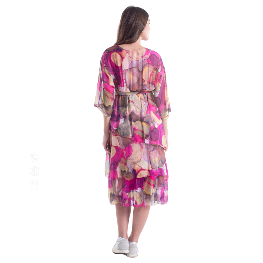 VeraMay - Vendita all'ingrosso Vestito - Donna - Abito floreale rosa in seta italiana VeraMay, modello 61712