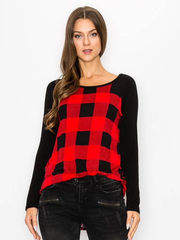 10110PL85 PLAID ELBOW PATCH ACCENT RAGLAN for wholesale by A.gain