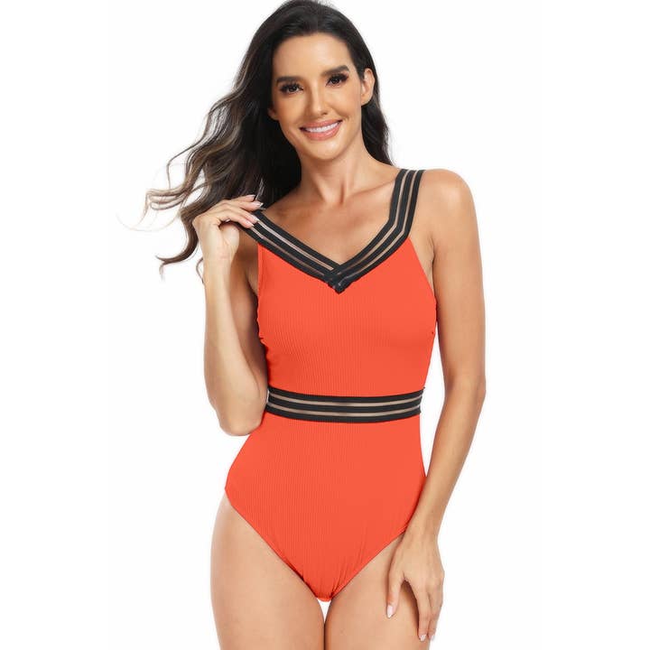 Supreme Fashion – Großhandel Badeanzug – Damen – Ärmellose Badeanzüge aus festem Strick mit Spitzenbesatz5