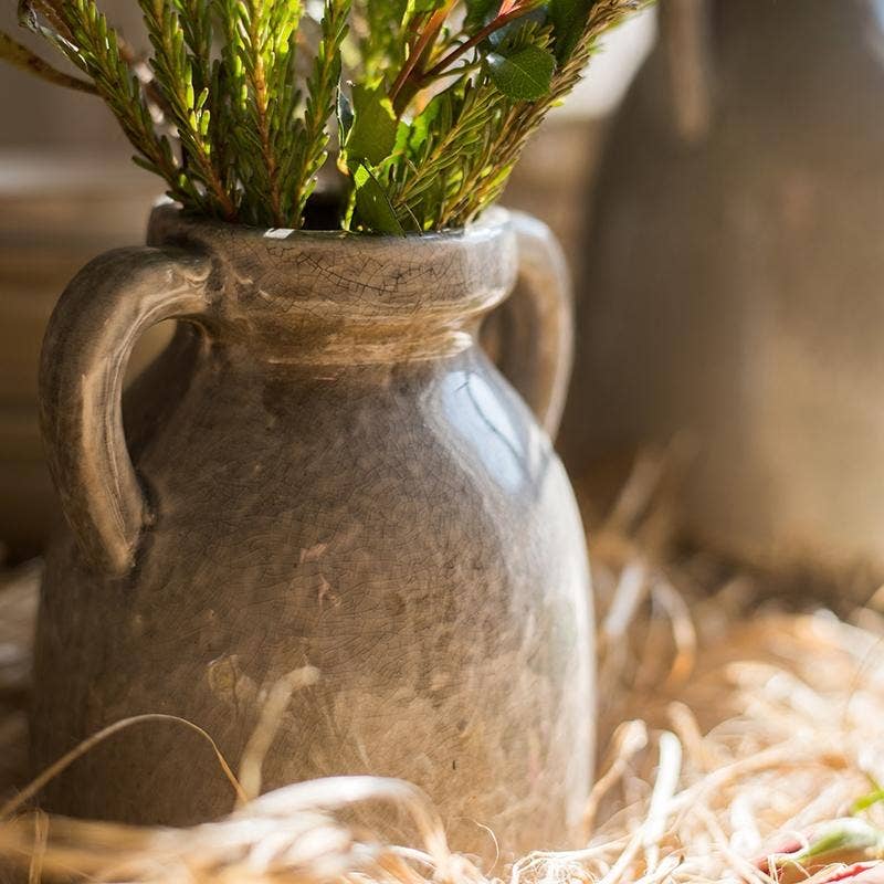 Rustic Reach - Vente Vases - Vase en poterie émaillée Binglie avec poignées1