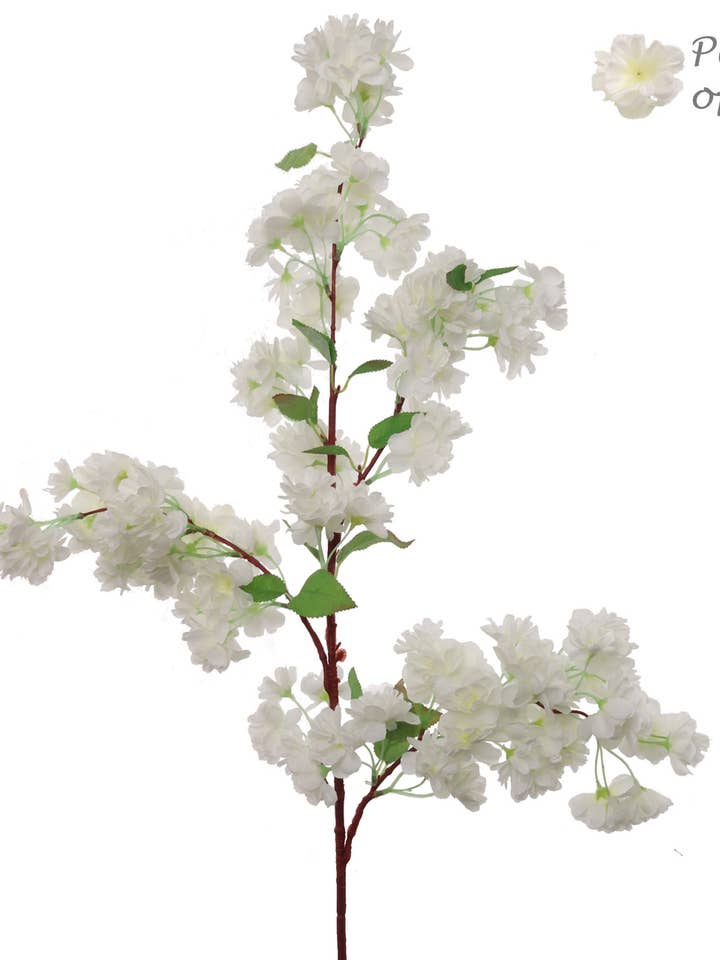 Set of 3 White Cherry Blossom Stems – 40-Inch Silk Flower for wholesale by Larksilk