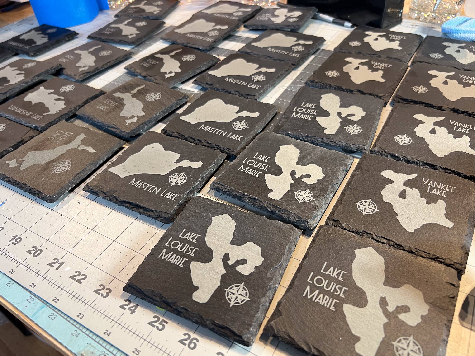 Adirondack Etching LLC - Wholesale Coasters - Make my Lake 4" Square Slate Coaster2