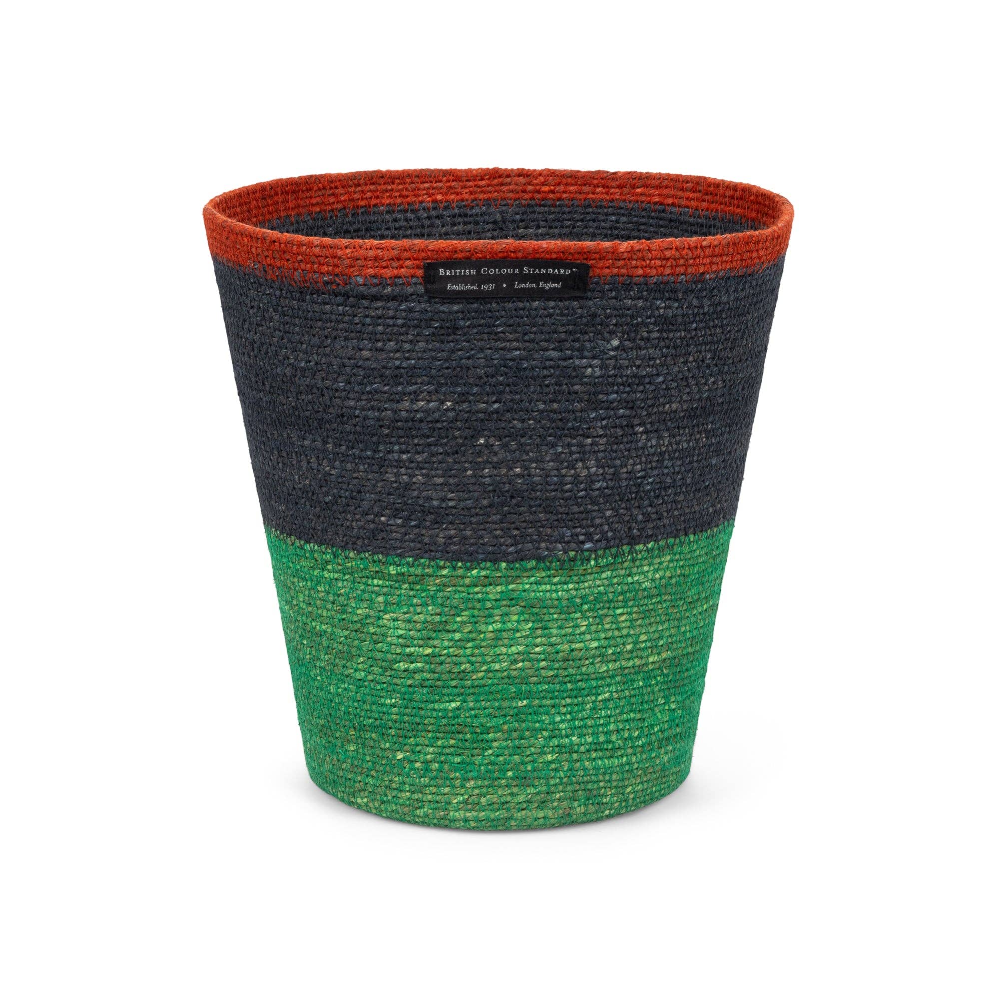 BRITISH COLOUR STANDARD – wholesale Rubbish can/Rubbish bin – Seagrass Waste Paper Basket in Midnight & Beryl Green