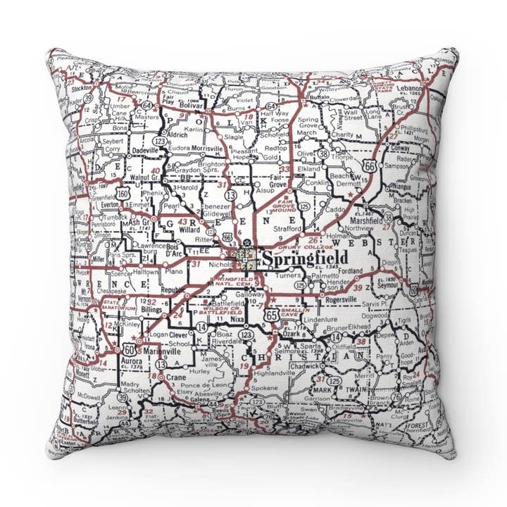 Springfield Missouri Map Pillow – 18" Square Throw Pillow for wholesale by Daisy Mae Designs