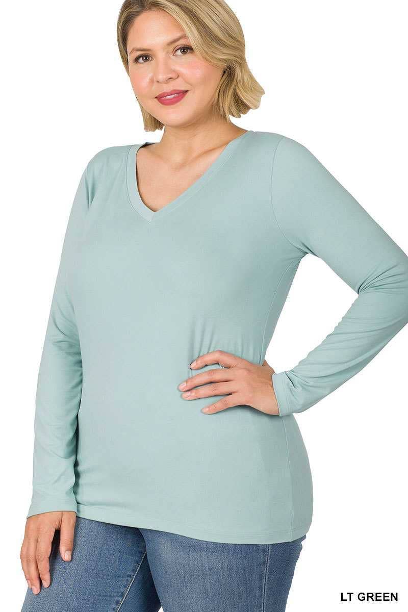 Vanilla Monkey - Wholesale Tunic - Women's - Plus Size Brushed Microfiber Long Sleeve V-neck Tee16