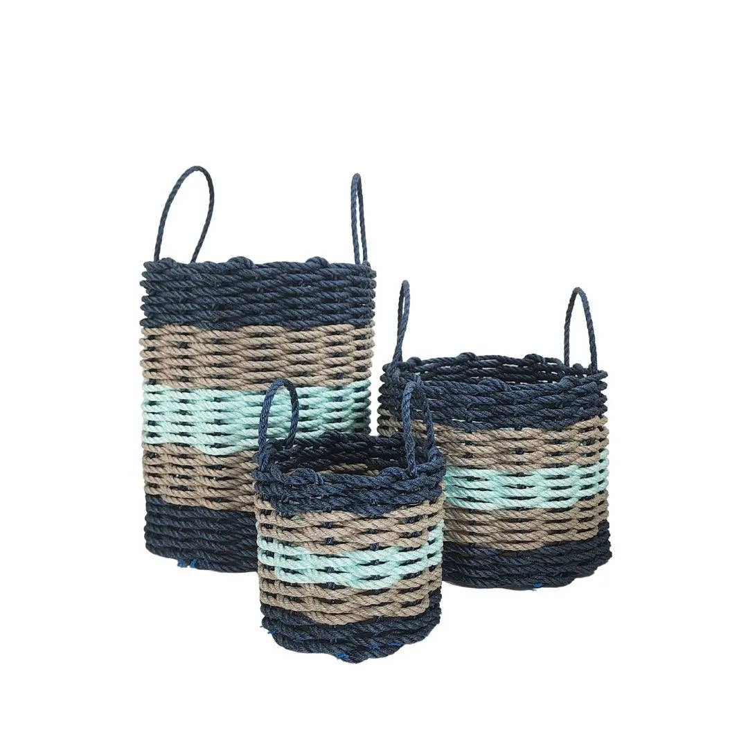 Little Salty Rope - Wholesale Basket - Five Stripe Rope Storage Basket Navy, Tan and Seafoam2