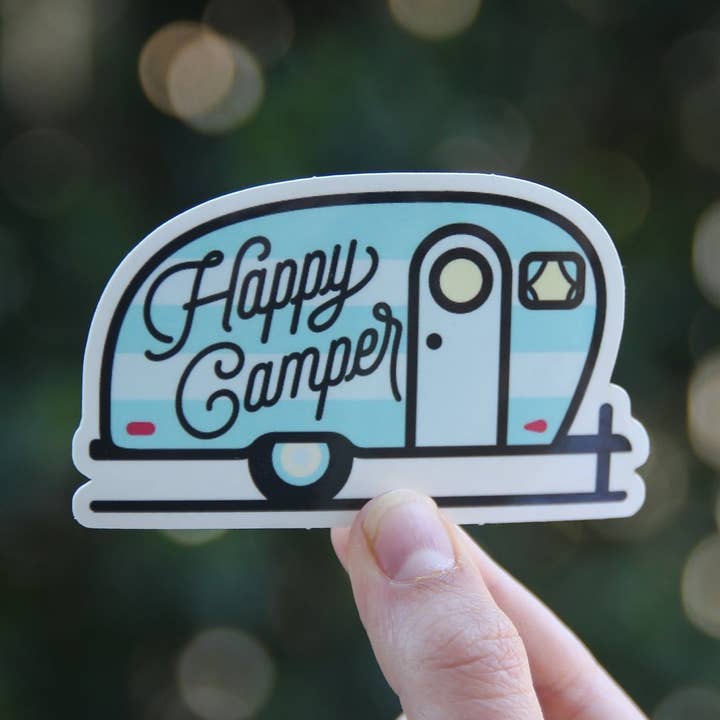 Happy Camper Sticker for wholesale by Squatchy