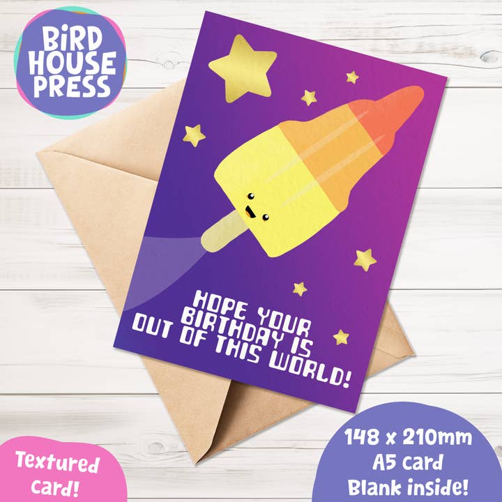 Zoom lolly ice cream - out of this world birthday card A5 for wholesale by Bird House Press