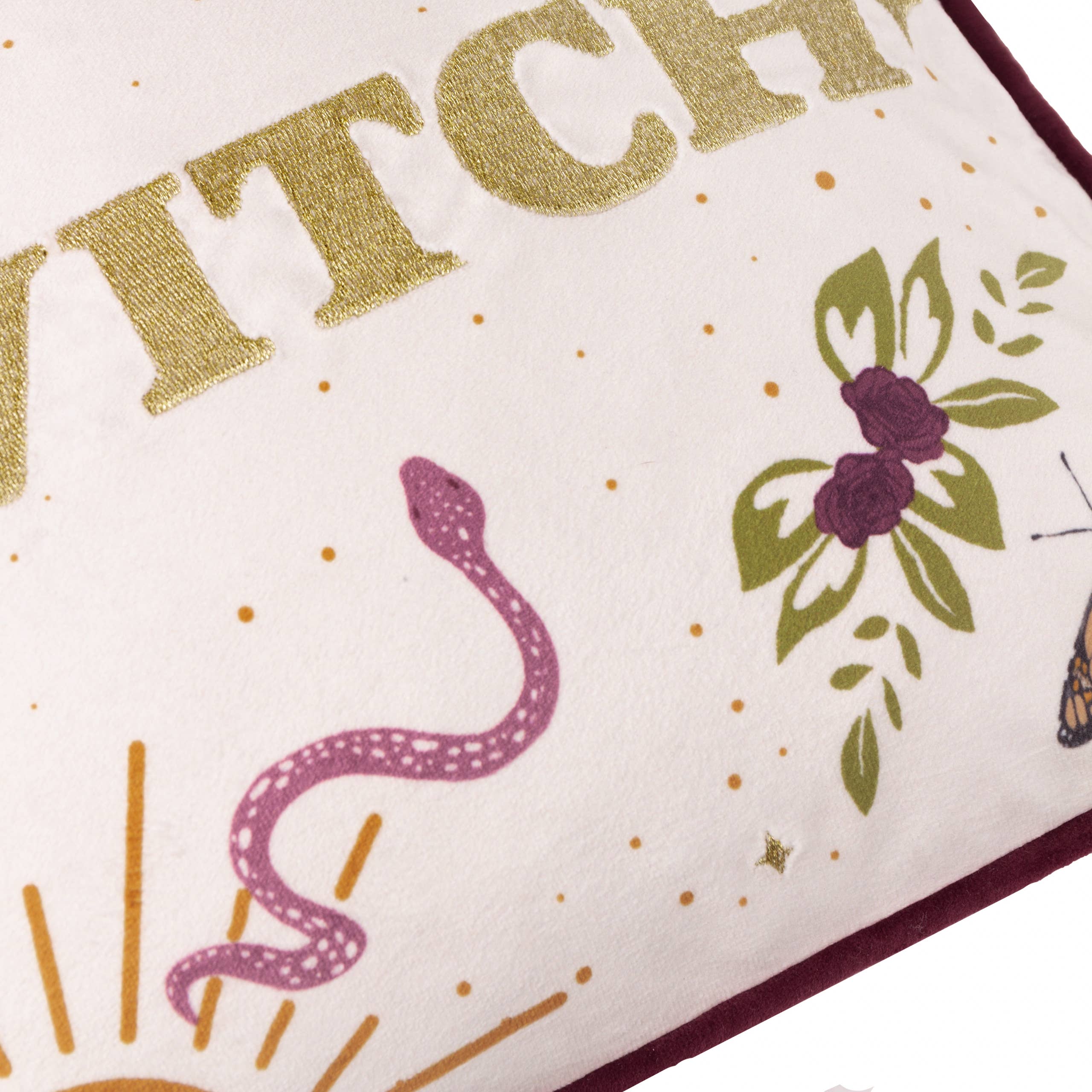 Good Witch Embroidered Velvet Cushion Angel White for wholesale on Faire3