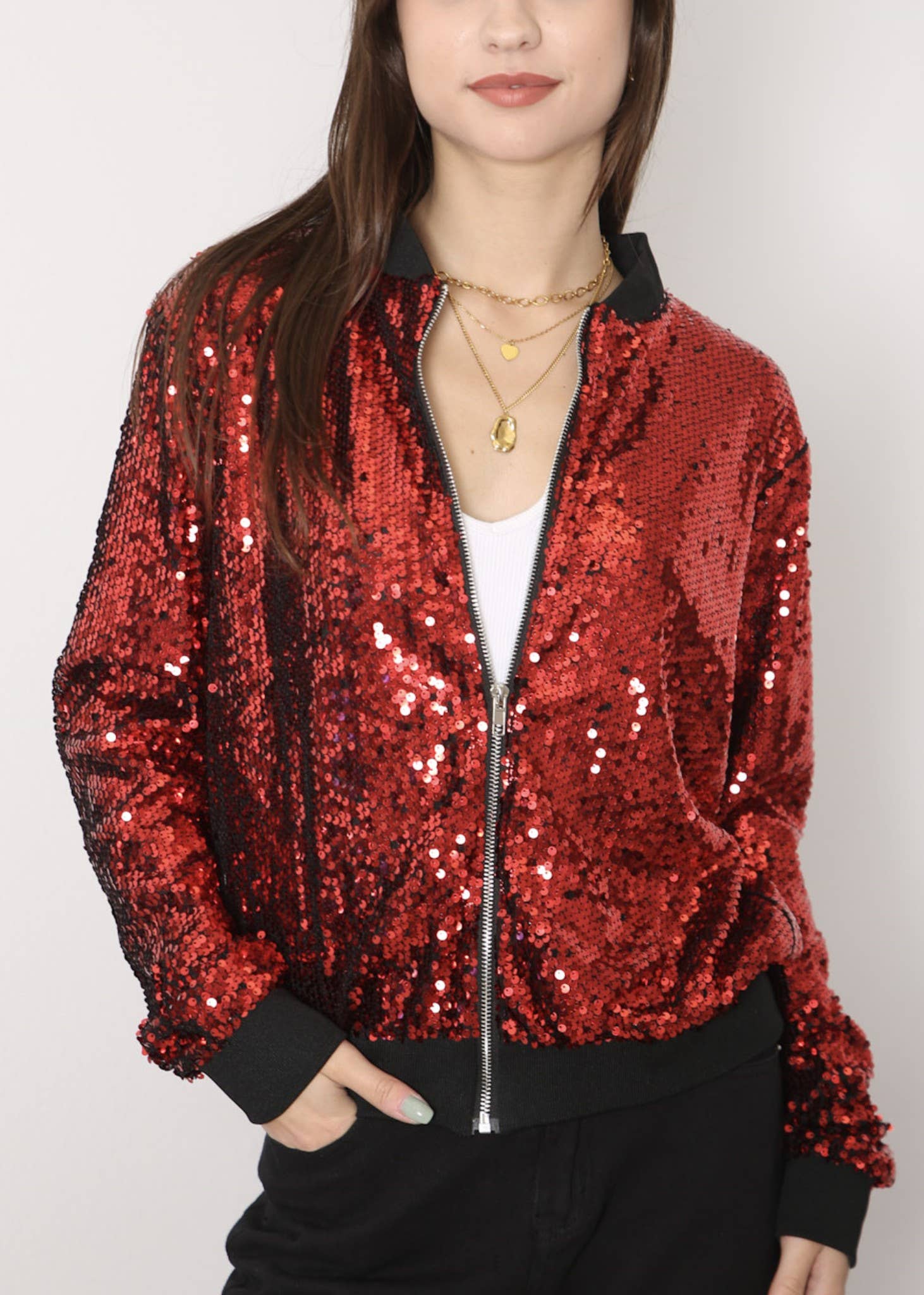 Anna Kaci Wholesale - Wholesale Varsity/Baseball Jacket - Women's - Striped Metallic Sequin Varsity Jacket27
