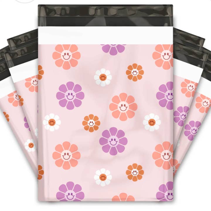 10x13 Smiley bloemen Poly Mailers set van 100 voor wholesale door Majestic mailers