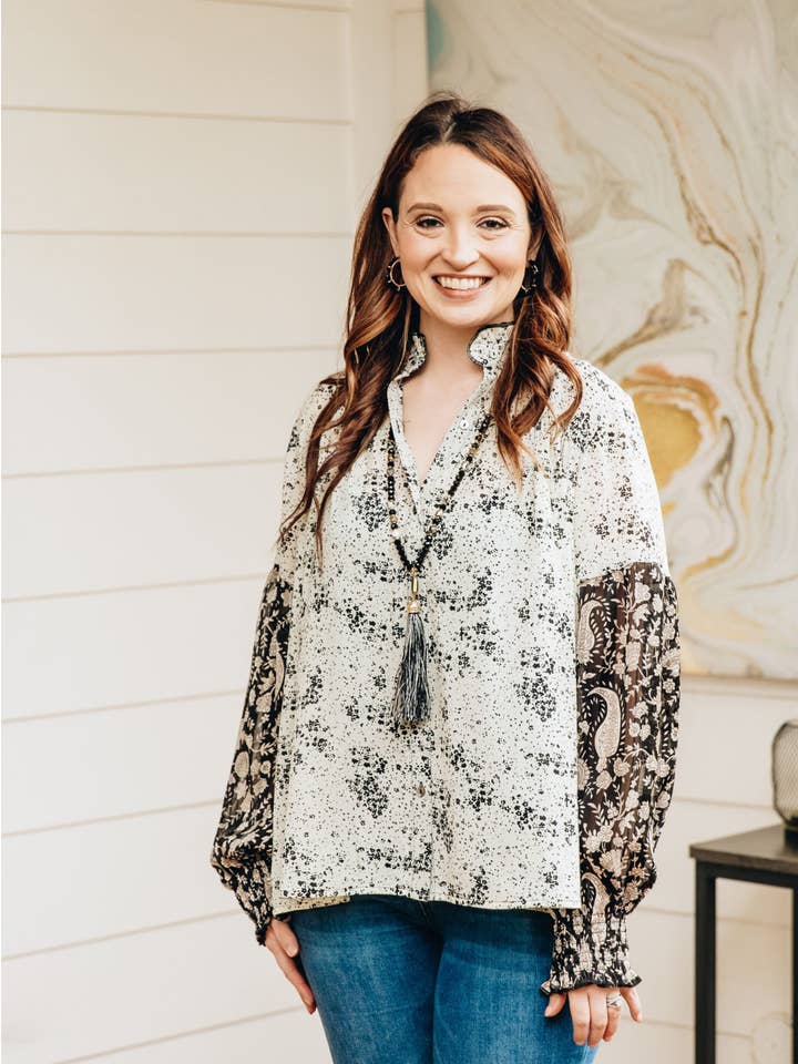 Cream Floating Through Flowers Top for wholesale on Faire